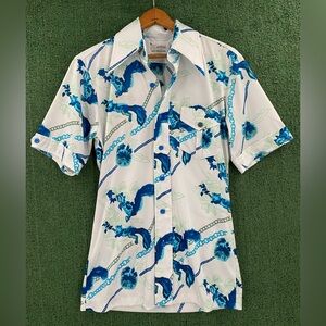 VTG 70's By Martini Squirrels Floral Disco Button Up Short Sleeve Shirt Men’s XS